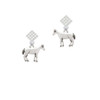 Standing Horse White Clear Crystal Diamond-Shape Earrings