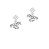 Running Horse - 2 Sided White Clear Crystal Diamond-Shape Earrings