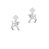 Prancing Horse White Clear Crystal Diamond-Shape Earrings