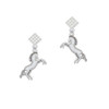 Small Rearing Horse White Clear Crystal Diamond-Shape Earrings