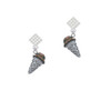 3-D Resin Chocolate Ice Cream Cone with Crystals White Clear Crystal Diamond-Shape Earrings