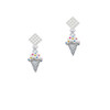 2-D Vanilla Ice Cream Cone with Sprinkles White Clear Crystal Diamond-Shape Earrings