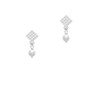6mm Glass Imitation Pearl Bead Drop White Clear Crystal Diamond-Shape Earrings