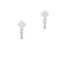 Small Greek Letter - Iota - White Clear Crystal Diamond-Shape Earrings