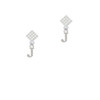 Small Initial - J - White Clear Crystal Diamond-Shape Earrings