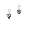 Small Jaguar - Mascot White Clear Crystal Diamond-Shape Earrings
