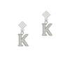 Crystal Initial - K - Beaded Border - White Clear Crystal Diamond-Shape Earrings