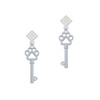 Open Paw Key White Clear Crystal Diamond-Shape Earrings