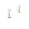 Large Initial - L - White Clear Crystal Diamond-Shape Earrings