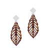 Acrylic Large Leaf Pearly Brown White Clear Crystal Diamond-Shape Earrings