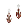 Acrylic Medium Leaf Pearly Brown White Clear Crystal Diamond-Shape Earrings