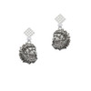 Large Lion - Mascot White Clear Crystal Diamond-Shape Earrings