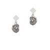 Small Lion - Mascot White Clear Crystal Diamond-Shape Earrings