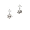 Small Lotus Flower White Clear Crystal Diamond-Shape Earrings