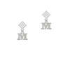 Small Initial - M - White Clear Crystal Diamond-Shape Earrings