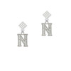 Crystal Initial - N - Beaded Border - White Clear Crystal Diamond-Shape Earrings