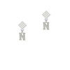 Small Crystal Initial - N - White Clear Crystal Diamond-Shape Earrings
