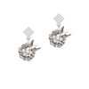 Birds Nest with Eggs White Clear Crystal Diamond-Shape Earrings