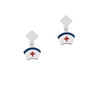 Nurse Hat White Clear Crystal Diamond-Shape Earrings