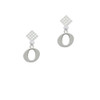 Large Greek Letter - Omicron - White Clear Crystal Diamond-Shape Earrings