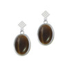 Oval - Imitation Cat's Eye - Brown - White Clear Crystal Diamond-Shape Earrings