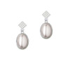 Small Gray Imitation Pearl White Clear Crystal Diamond-Shape Earrings