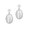 Oval - Imitation Cat's Eye - White - White Clear Crystal Diamond-Shape Earrings