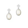 Small Cream Imitation Pearl White Clear Crystal Diamond-Shape Earrings