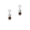 3-D Brown & AB Crystal Owl White Clear Crystal Diamond-Shape Earrings