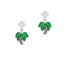 Large Palm Tree White Clear Crystal Diamond-Shape Earrings
