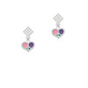 Small Enamel Heart Peace Sign White Clear Crystal Diamond-Shape Earrings