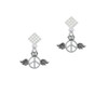Winged Peace Sign with Crown White Clear Crystal Diamond-Shape Earrings