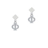 Large Greek Letter - Phi - White Clear Crystal Diamond-Shape Earrings