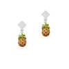 Enamel Pineapple White Clear Crystal Diamond-Shape Earrings