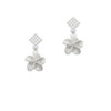 White Plumeria Flower White Clear Crystal Diamond-Shape Earrings