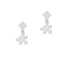 Puzzle Piece White Clear Crystal Diamond-Shape Earrings