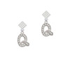 Crystal Initial - Q - Beaded Border - White Clear Crystal Diamond-Shape Earrings