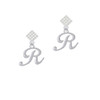 Small Gelato Script Initial - R - White Clear Crystal Diamond-Shape Earrings