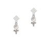 Clear Frosted Baby Rattle White Clear Crystal Diamond-Shape Earrings