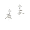 2-D Reindeer White Clear Crystal Diamond-Shape Earrings