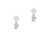 Small Greek Letter - Rho - White Clear Crystal Diamond-Shape Earrings