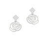 Large Rose Outline White Clear Crystal Diamond-Shape Earrings