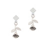Stemmed Rose White Clear Crystal Diamond-Shape Earrings
