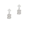 Crystal Initial - S - Beaded Border - White Clear Crystal Diamond-Shape Earrings