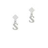 Large Initial - S - White Clear Crystal Diamond-Shape Earrings