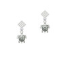 Sea Turtle White Clear Crystal Diamond-Shape Earrings