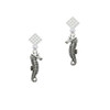 Antiqued Seahorse White Clear Crystal Diamond-Shape Earrings