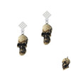 Resin Skull White Clear Crystal Diamond-Shape Earrings