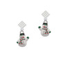White Enamel Snowman White Clear Crystal Diamond-Shape Earrings