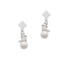 Imitation Pearl Snowman White Clear Crystal Diamond-Shape Earrings